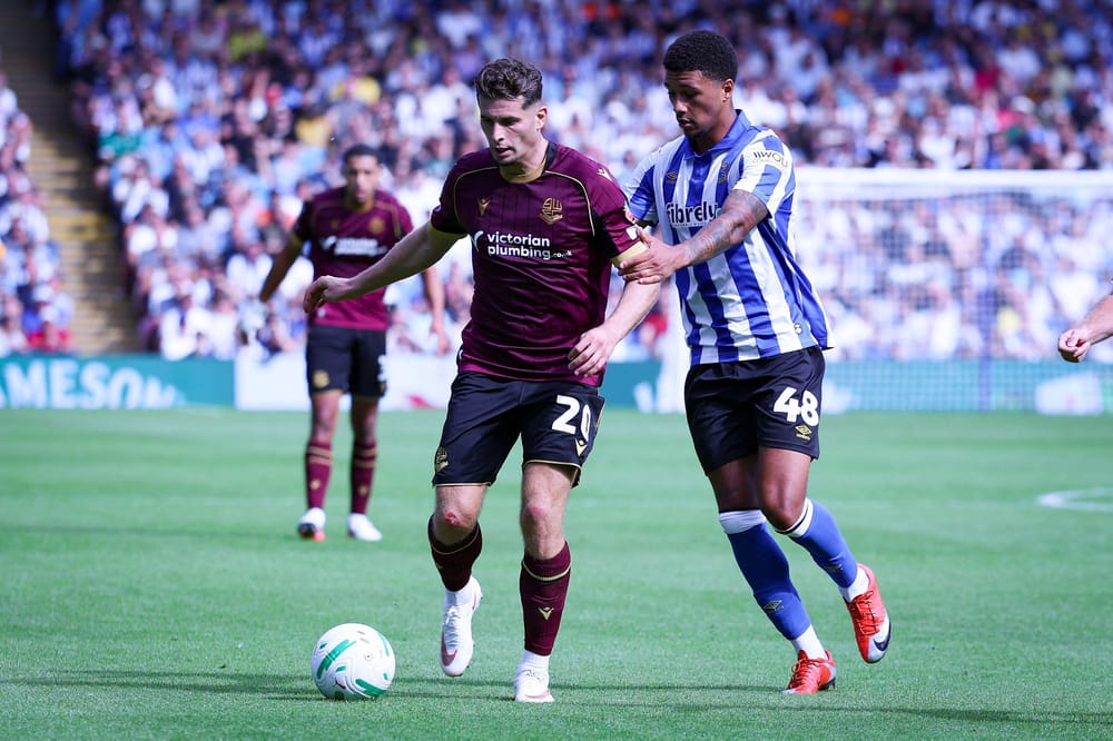 3F7HWK6 Sheffield, UK. 08th Aug, 2026. Bolton Wanderers forward Ruben Rodrigues (20) during the Sheffield Wednesday v Bolton Wanderers Carabao Cup 1st Round match at Hillsborough Stadium, Sheffield, England on 8 August 2026 Credit: Phil Duncan/Every Second Media Credit: Every Second Media/Alamy Live News